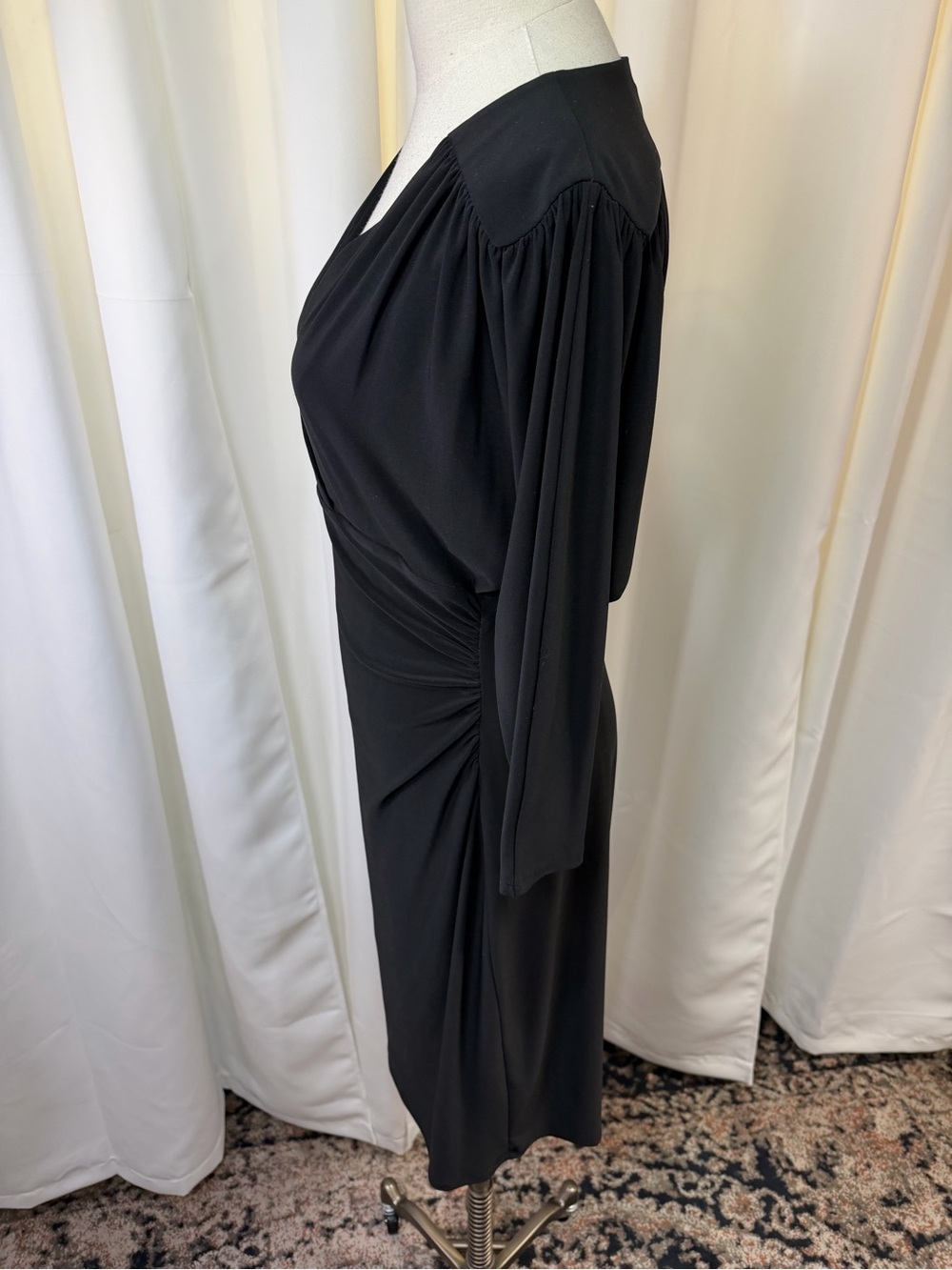 Lauren Ralph Lauren Elegant Black Faux Wrap Stretchy Knit Sheath Dress Size 8 - Picture 6 of 13